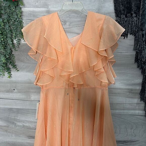 Halston Women’s Pink Blush Ruffled Sleeve Tied Back Flowy Midi Dress Size 10 - Picture 8 of 10